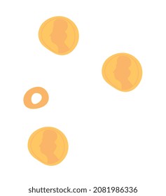 Ancient gold coins. Minimalistic badges and stickers for childrens. Prehistoric, history, developmental, old subjects. Finds and vintage objects, treasure, money. Cartoon flat vector illustration