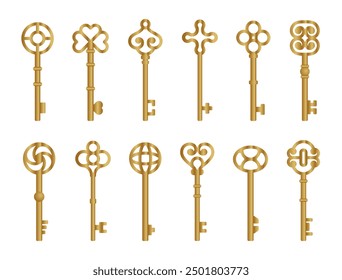 ancient gold key vector. object, symbol, vintage