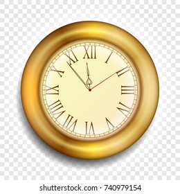 Ancient gold watch. Vector realistic clock illustration on a transparent background.