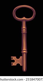 An ancient golden key. Editable hand drawn illustration. Vector vintage engraving. Isolated on black background. 8 EPS