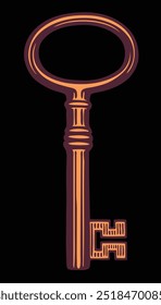 Una antigua llave dorada. Ilustración dibujada a mano editable. Grabado vintage de Vector. Aislado sobre fondo negro. 8 EPS