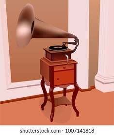 An ancient gramophone in the room.