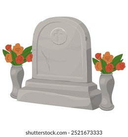 Lápida antigua para el tema del cementerio en proyectos de diseño. Vacaciones de otoño de todos los santos. Celebración de Halloween. Funerarias y ceremonias de despedida para los muertos. Ilustración vectorial 