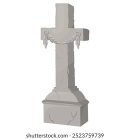 Ancient Gravestone for cemetery theme in design projects. Autumn holiday of all saints. Halloween celebration. Funeral homes and farewell ceremonies for the dead. Vector illustration 