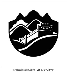 Ancient Great Wall Silhouette with Mountain Scene