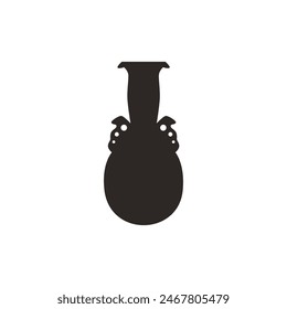 Ancient Greece amphora black silhouette vector illustration. Antique Roman retro clay jug or vase with handles. Vintage ceramic pitcher pottery isolated on white