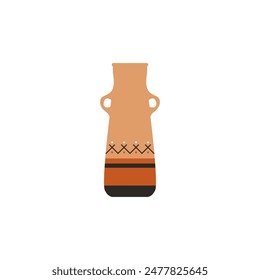 Ancient Greece amphora with traditional ornament vector flat illustration. Antique clay jug or vase with handles. Vintage ceramic pitcher pottery. Decorative pot or jar isolated on white