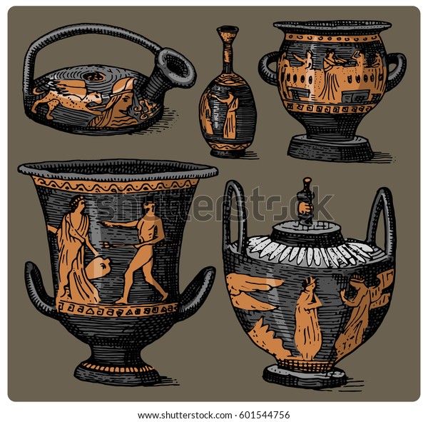 Ancient Greece Antique Amphora Set Vase Stock Vector Royalty Free