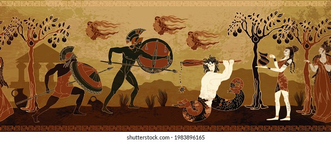 Ancient Greece Banner. Myth And Legends. History And Culture. Classical Medieval Style. Vector Illustration 