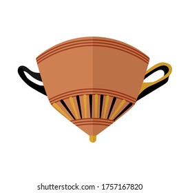 Ancient Greece Clay Mastos Wine Cup. Antiquity Drinking Mastos Cup With Patterns. Used In The Greek Feast Flat Vector Illustration Isolated On White Background.