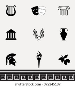Ancient Greece. Collection of vector  icons isolated on bright background.