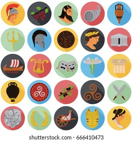 Ancient Greece color flat icons set for web and mobile design