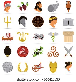 Ancient Greece color flat icons set for web and mobile design