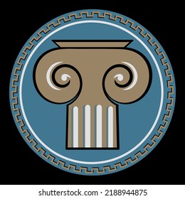 Ancient Greece design. Ancient Greek column, and Greek ornament meander, isolated on black, vector illustration