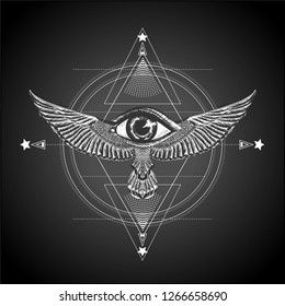 Ancient greece with eye and wings. Geometric pattern.