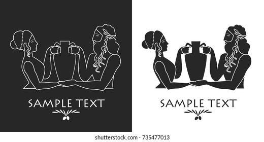 Ancient Greece girl and bearded man carrying an amphora. Silhouette