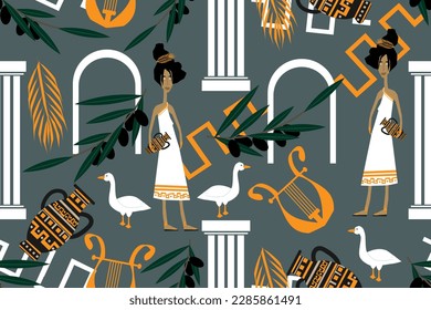 Ancient Greece. Historical illustration seamless vector pattern for design and decoration