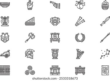 Ancient greece icons collection is a vector illustration with editable stroke.