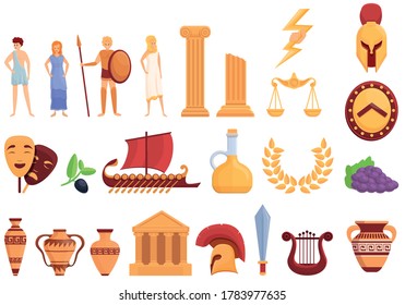 Ancient Greece icons set. Cartoon set of Ancient Greece vector icons for web design