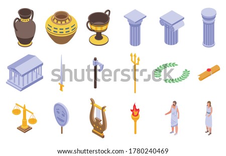 Ancient Greece icons set. Isometric set of Ancient Greece vector icons for web design isolated on white background