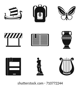 Ancient greece icons set. Simple set of 9 ancient greece icons for web isolated on white background