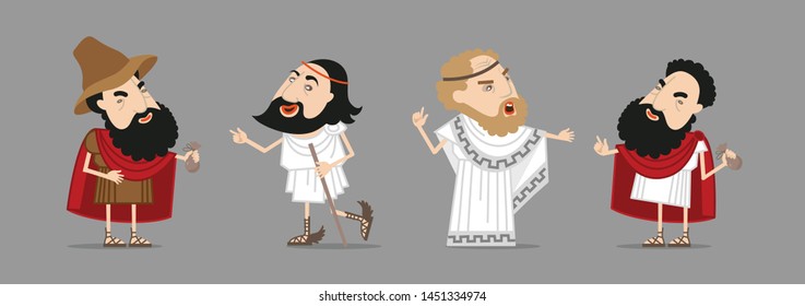 Ancient Greece, Italy. Men in traditional historical clothing. Flat vector illustration, cartoon character.