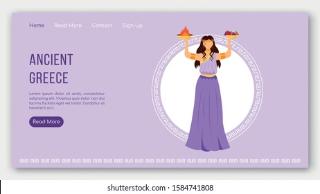 Ancient Greece landing page vector template. Greek pantheon gods. Mythology website interface idea with flat illustrations. Homepage layout, web banner, webpage cartoon concept