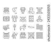 Ancient Greece Mythology History Icons Set Vector. Ancient Greece Myth And Ornament, Lyre Musician Instrument And Acropolis Building, Centaur And Minotaur Black Contour Illustrations