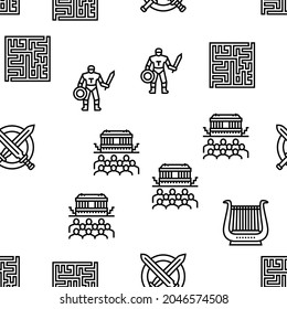 Ancient Greece Mythology History Vector Seamless Pattern Thin Line Illustration