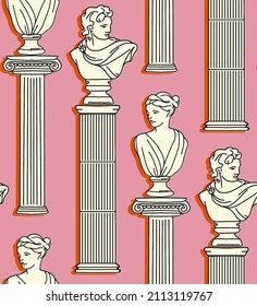 ancient greece pattern, greek design seamless pattern , sculpture monument textilre design in vector