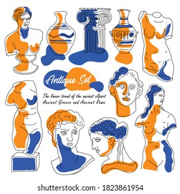 Ancient Greece and Rome set tradition and culture vector set collection. The linear trend of the ancient clipart, Ancient Greece and Ancient Rome.