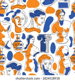 Ancient Greece and Rome set tradition and culture vector seamless pattern. The linear trend of the ancient surface pattern, Ancient Greece and Ancient Rome.