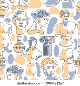 Ancient Greece and Rome set tradition and culture vector seamless pattern. The linear trend of the ancient surface pattern, Ancient Greece and Ancient Rome.