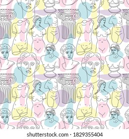 Ancient Greece and Rome tradition and culture vector seamless pattern. The linear trend of the ancient surface pattern, Ancient Greece and Ancient Rome.