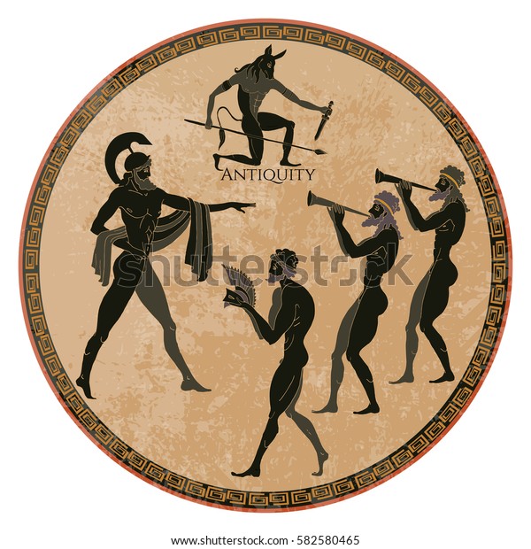 Ancient Greece Scene Black Figure Pottery Image Vectorielle De Stock Libre De Droits