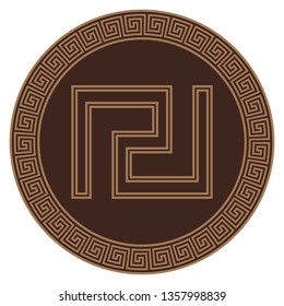 Ancient Greece Shield with greek ornament meander, isolated on white, vector illustration