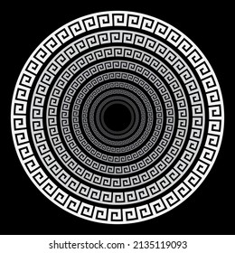 Ancient Greece Shield with Greek ornament meander, isolated on black, vector illustration