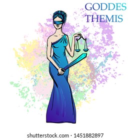 Ancient Greece statue of goddess Themis .vector architecture. Tourism history and culture marble or stone structure. Mediterranean style