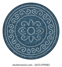 Mandala de mosaico estilo grécia antiga. Elemento decorativo em mosaico entrelaçado. Ornamento de pedra antigo decorativo.