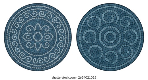 Mandala de mosaico estilo grécia antiga. Elemento decorativo em mosaico entrelaçado. Ornamento de pedra antigo decorativo.