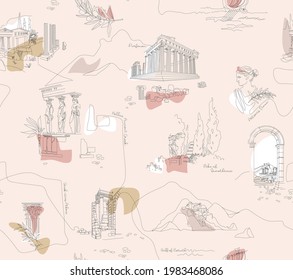 Ancient Greece  tradition and culture seamless pattern. The linear trend of the ancient surface pattern, Ancient Greece