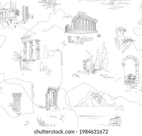 Ancient Greece  tradition and culture seamless pattern. The linear trend of the ancient surface pattern