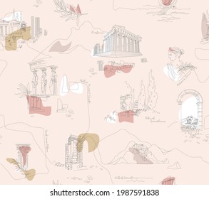 Ancient Greece  tradition and culture seamless pattern. The linear trend of the ancient surface pattern