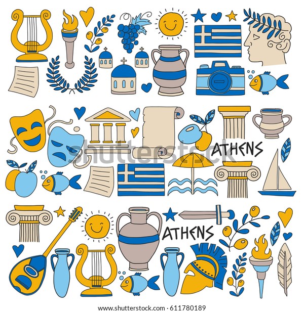 Ancient Greece Vector Elements Doodle Style Stock Vector (royalty Free 