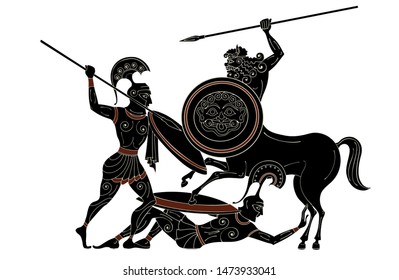 Ancient Greece Warrior.Black Figure Pottery.Centaur,hero,spartan,myth