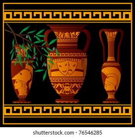 ancient greek amphora and jugs. vector illustration