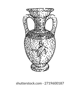 Antike griechische Amphore, die eine klassische mythologische Figur auf ihrer Oberfläche zeigt, die historische Kunst und Kulturerbe mit dekorativen Mustern illustriert