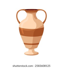 Ancient Greek amphora. Tall antique ceramic vessel with handles, for oil and wine. Old aged vintage pottery. Historical crockery, empty pot. Flat vector illustration isolated on white background