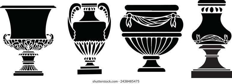 Ancient Greek amphora. Vase silhouettes set. various antique ceramic vases. ancient greek jars and amphorae silhouettes