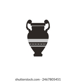 Ancient Greek amphora, vector black and white jug with classic stripes and pattern. Ideal for educational or cultural graphics. Decorative vase isolated for use.